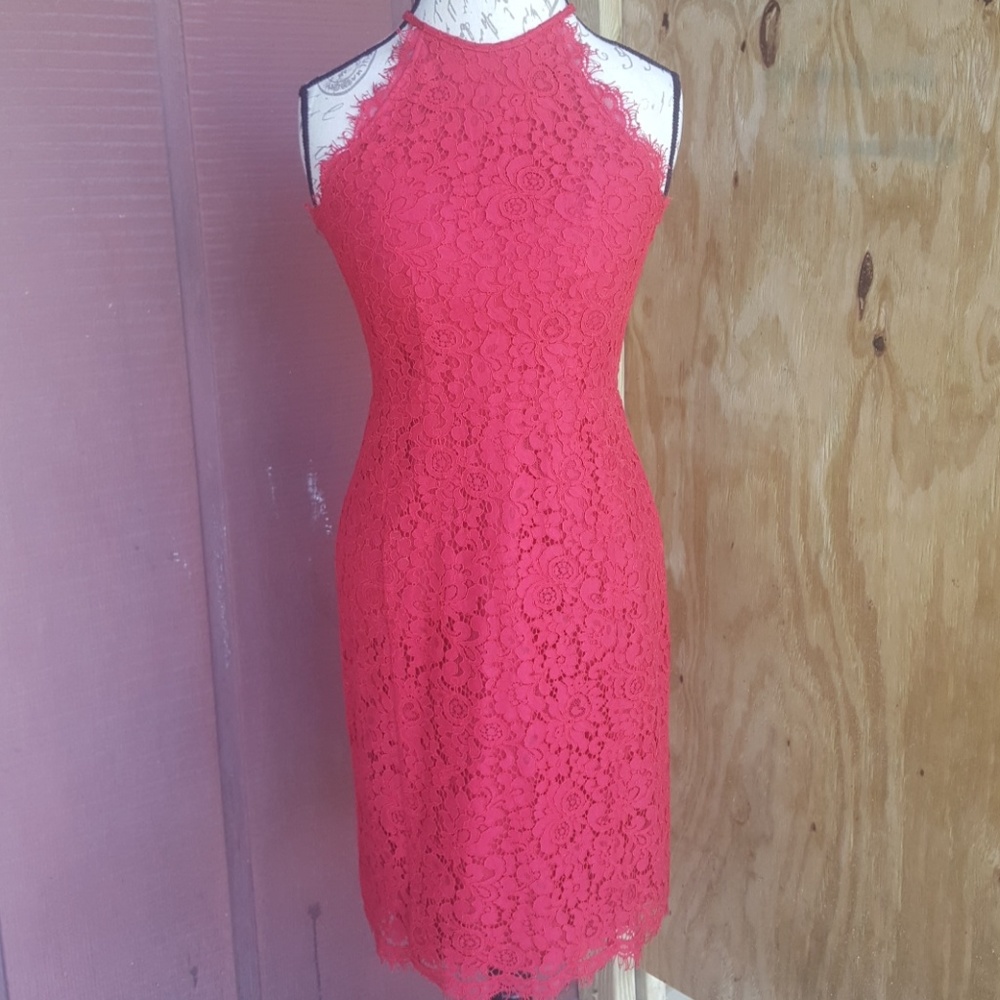 Loft Red Lace Halter Dress